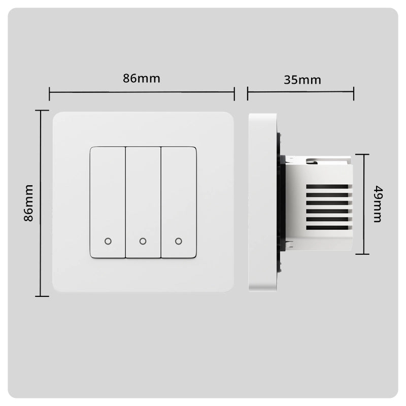 HALO Smart Switch white wall plate with two toggles front and side profile views