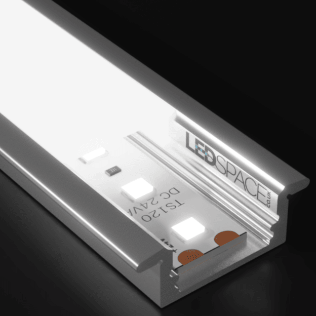 2m ALU02P-S 17.1mm Wide Recessed Aluminium LED Profile Channel + Diffuser + End Caps for LED Strip by LEDSpace Maxilux