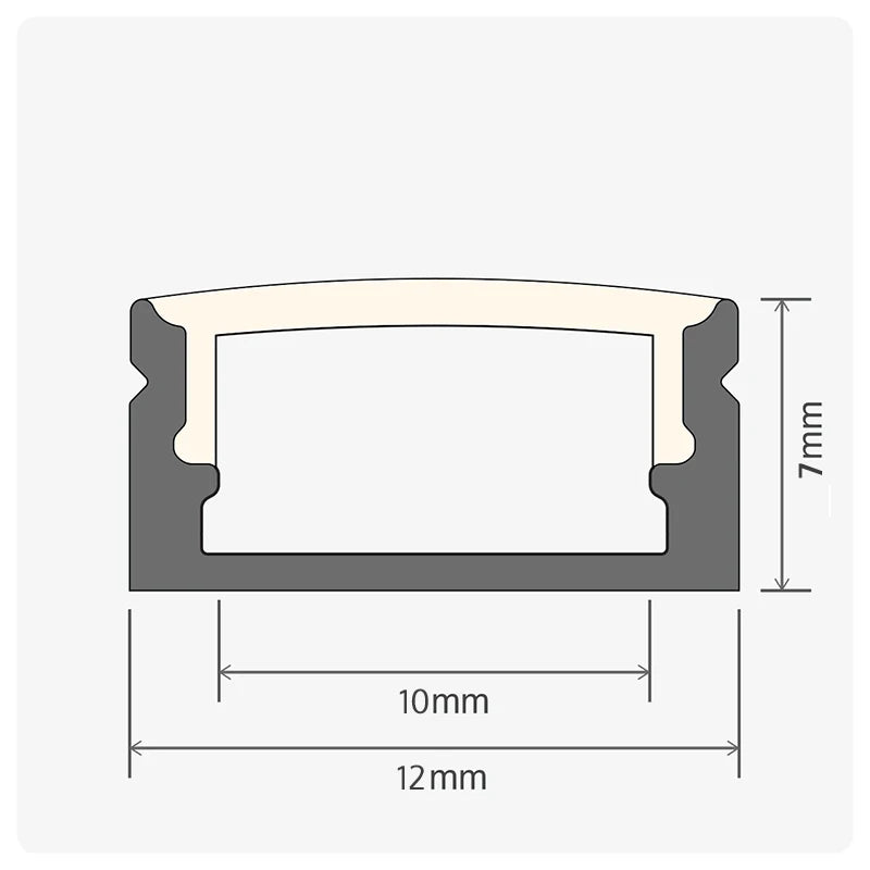 2m ALU12 Surface Mounted LED Profile, 12 x 7mm