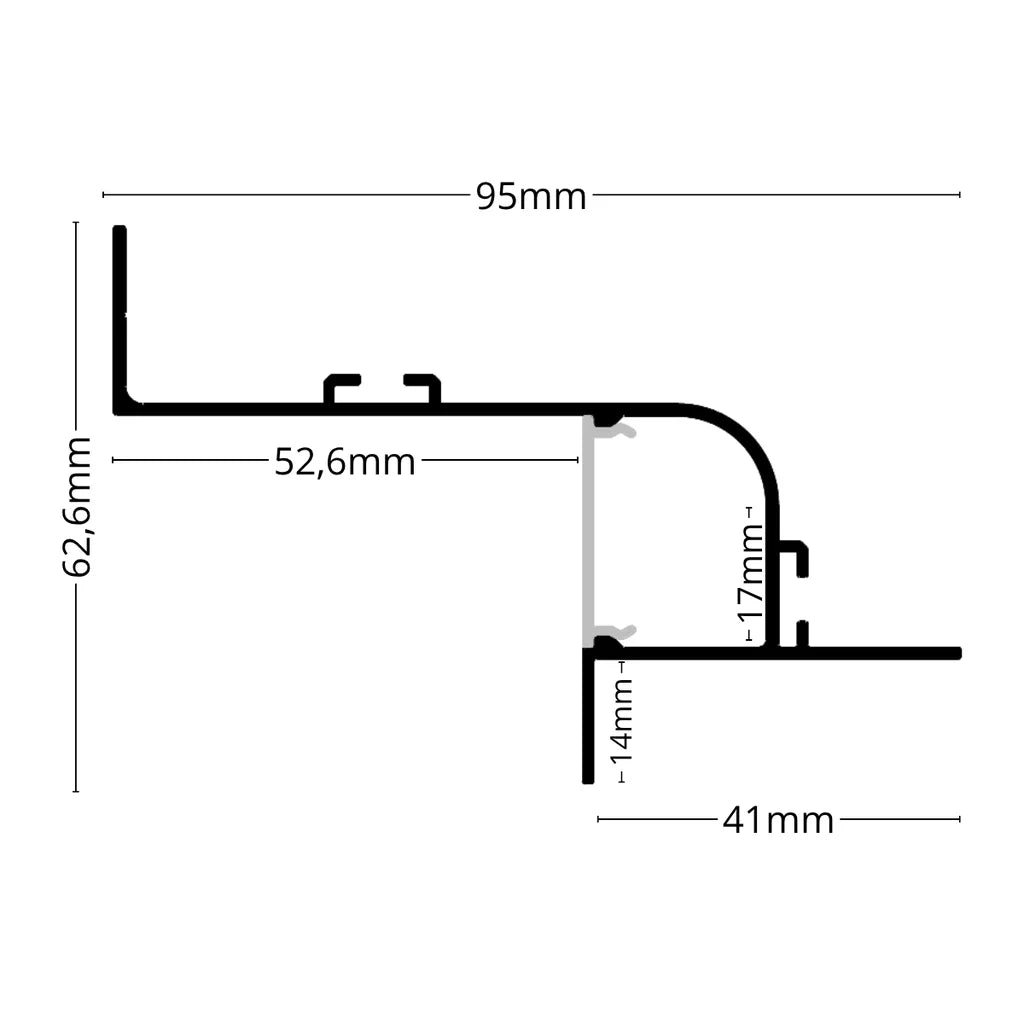 ALU71 shadow-gap LED profile cross-section with labelled dimensions