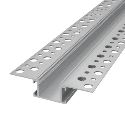 ALU81 narrow plaster-in LED profile showing its open channel and perforated mounting flanges