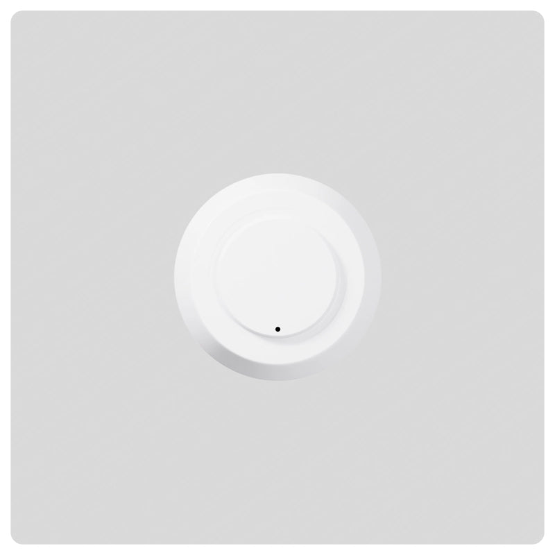Circular white HALO 240V presence sensor housing with a small indicator dot