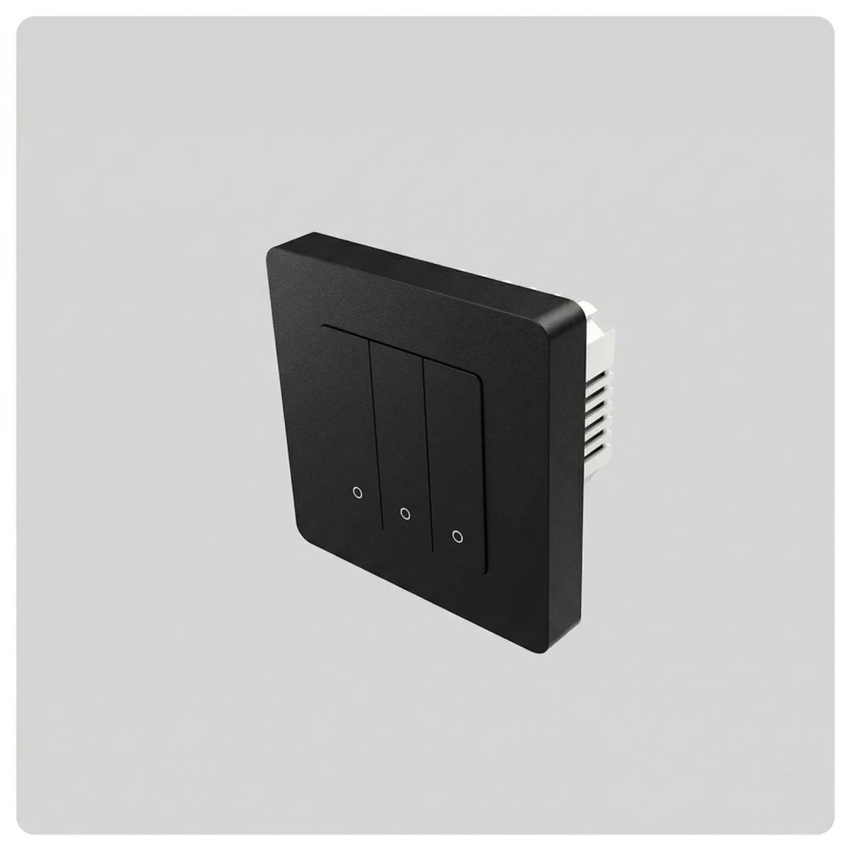 Side view of HALO Smart Switch black wall plate showing the white mounting module and vented back