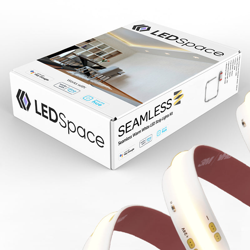 3m Seamless8 warm white LED strip pack with Zigbee control, showing the box and LED strip