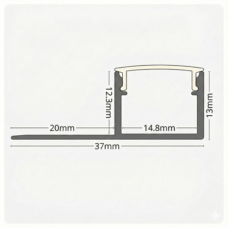 1m ALU34 Tile In LED Profile, 37 x 13mm