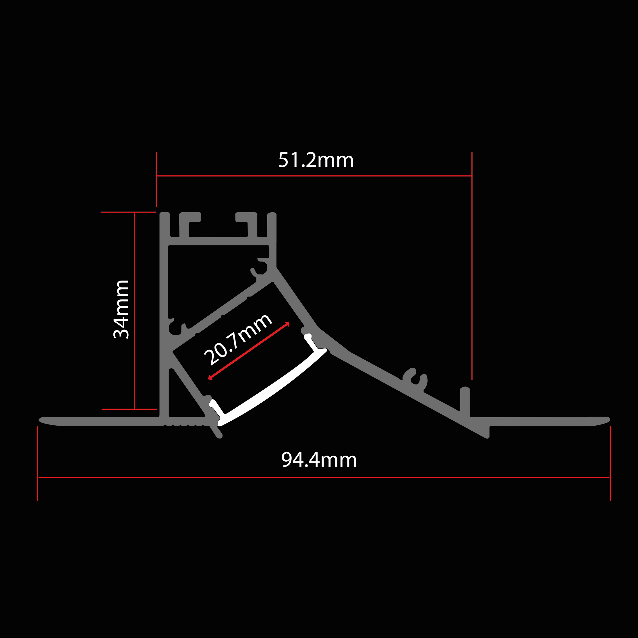 2m ALU126 Ceiling / Wall Mounting Plaster-In Aluminium LED Profile Channel + Diffuser for LED Strip by LEDSpace Maxilux