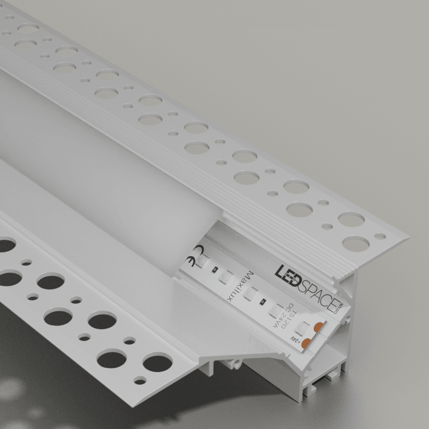 2m ALU126 Ceiling / Wall Mounting Plaster-In Aluminium LED Profile Channel + Diffuser for LED Strip by LEDSpace Maxilux