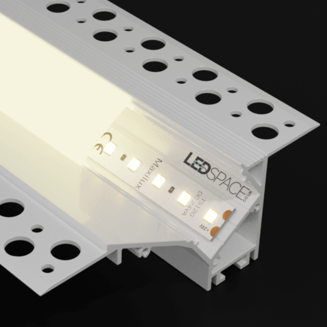 2m ALU126 Ceiling / Wall Mounting Plaster-In Aluminium LED Profile Channel + Diffuser for LED Strip by LEDSpace Maxilux