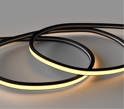 BLAQ Aura circular LED strips in black with warm gold edges arranged in overlapping rings.