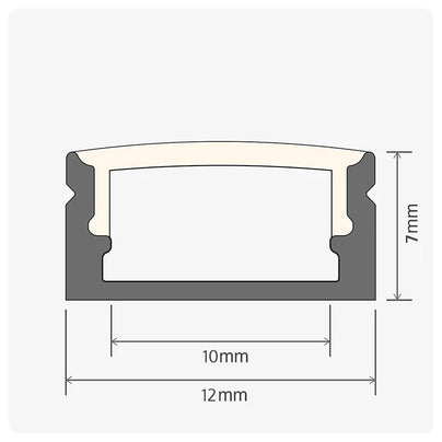 2m ALU12 Surface Mounted LED Profile, 12 x 7mm