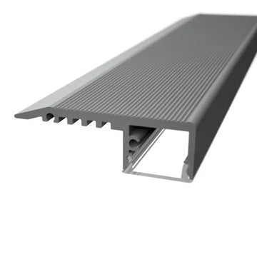 ALU24 stair-nose LED profile showing its textured tread and recessed lighting channel