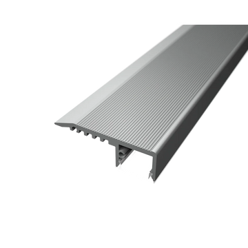 ALU24 aluminium stair-nose profile showing its textured surface and recessed lighting channel