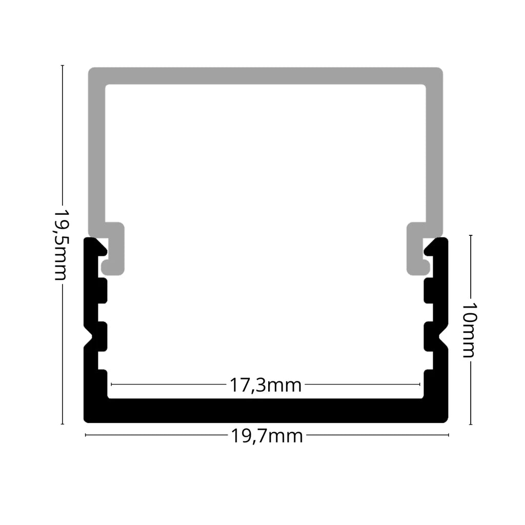 ALU28 aluminium LED profile cross-section drawing with labelled dimensions