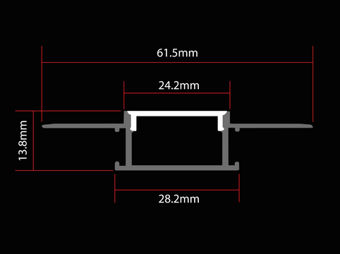 1m packs ALU75 24.2mm Wide Plaster-In Aluminium LED Profile Channel + Diffuser for LED Strip