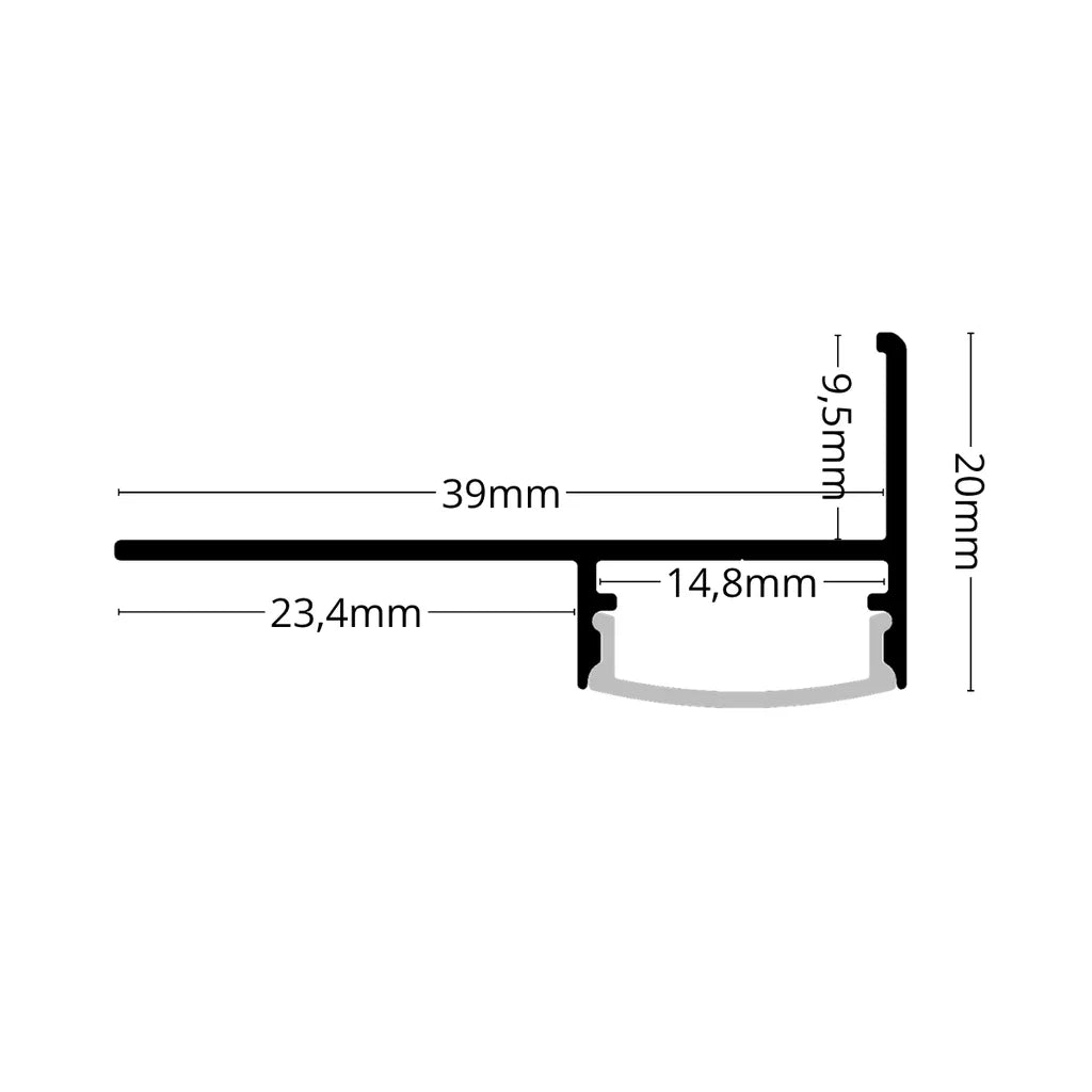 ALU76 plaster-in LED profile cross-section drawing with labelled dimensions