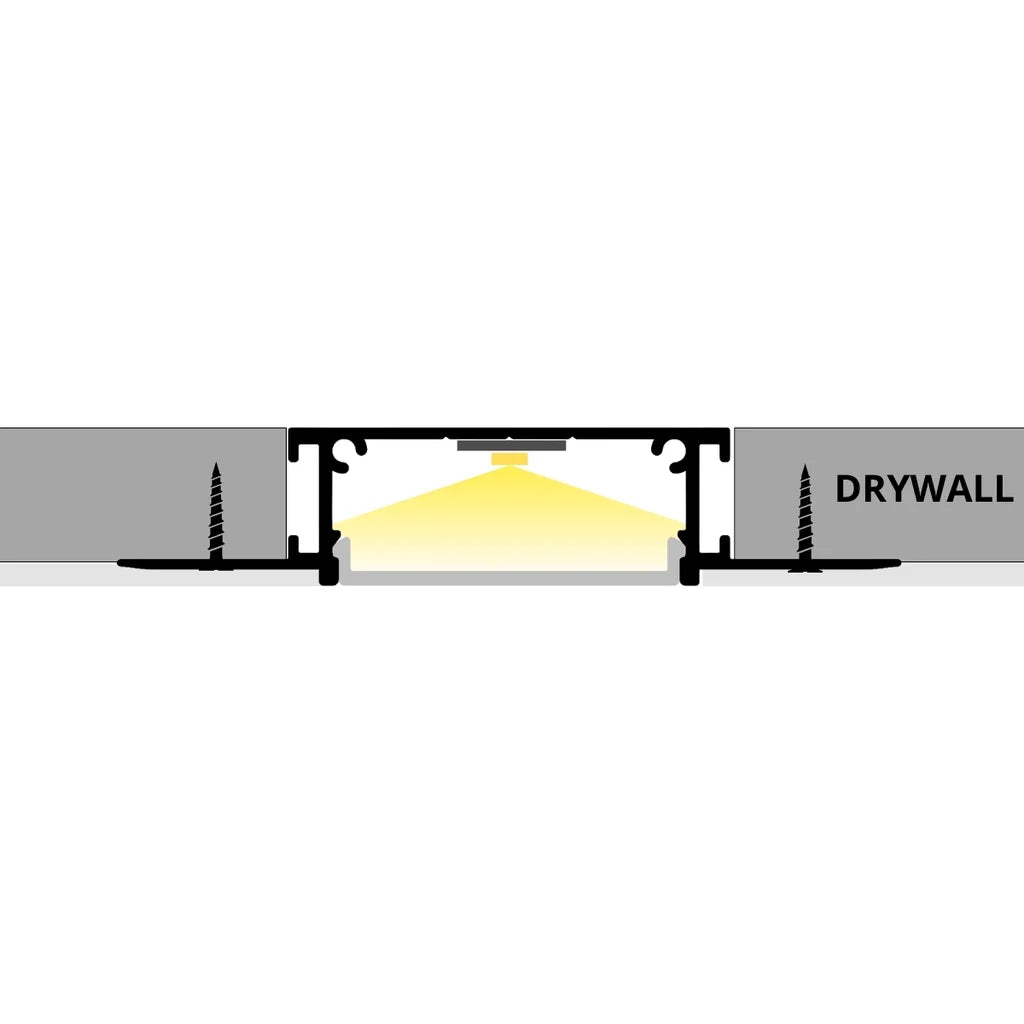 ALU80 installation diagram showing the LED profile recessed flush with drywall
