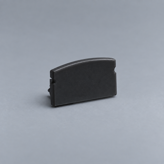 Black BLAQ LED strip replacement end cap showing its moulded shape