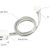 White PIR motion sensing switch module with 50 cm cable and two pin connectors