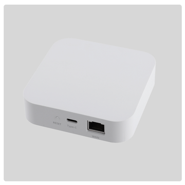HALO Zigbee Gateway top view with reset button Type-C port and WAN Ethernet port