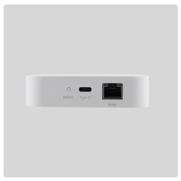 HALO Zigbee Gateway side view showing reset button Type-C port and WAN jack