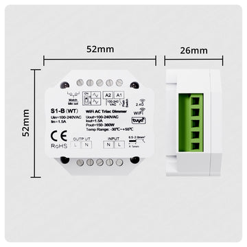 HALO Smart Dimming Module inline dimmer with white body and green screw-terminal block