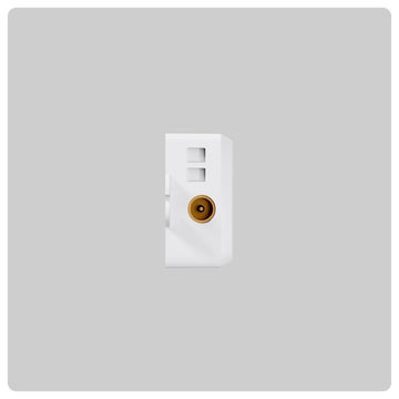 White HALO control accessory featuring a circular gold RF coax connector on the front