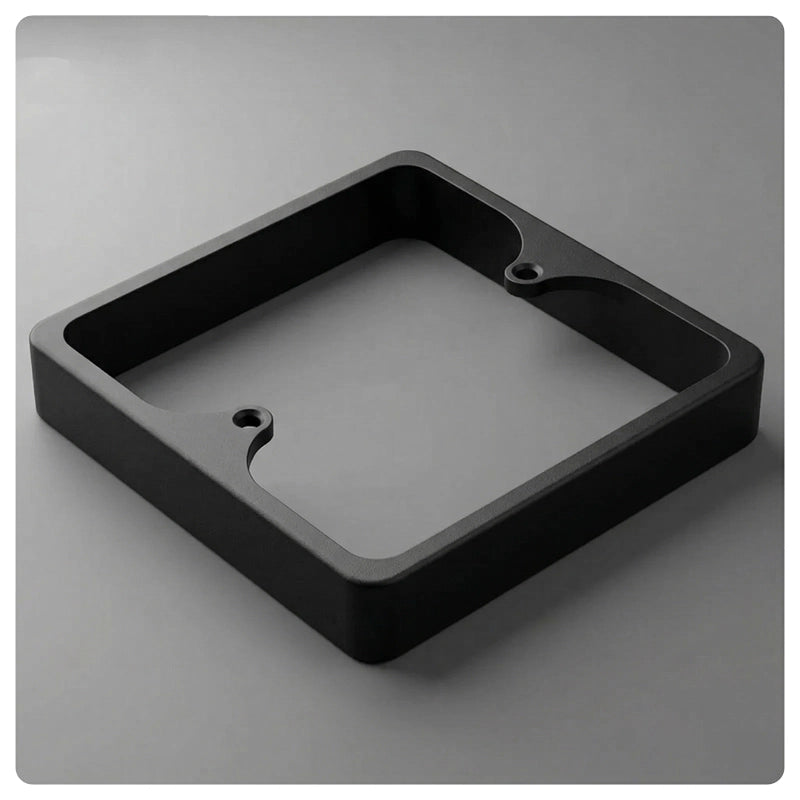 HALO 15mm black smart switch spacer plate, square frame with rounded corners and screw holes