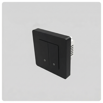 HALO Smart Switch black wall plate with two vertical rocker switches and small indicator LEDs