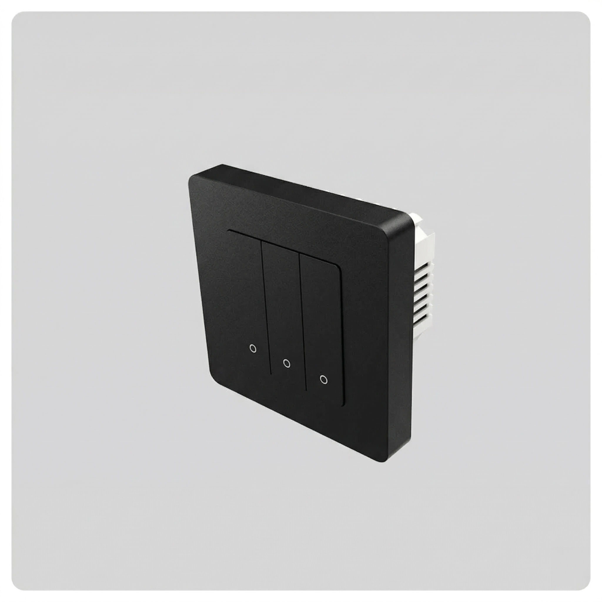 Side view of HALO Smart Switch black wall plate showing the white mounting module and vented back