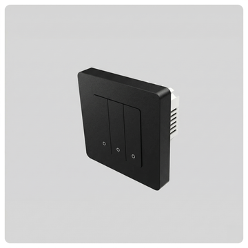Side view of HALO Smart Switch black wall plate showing the white mounting module and vented back