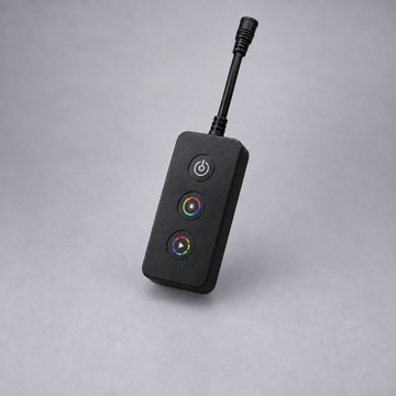 Black BLAQ IRIS LED controller with power, colour and music-control buttons