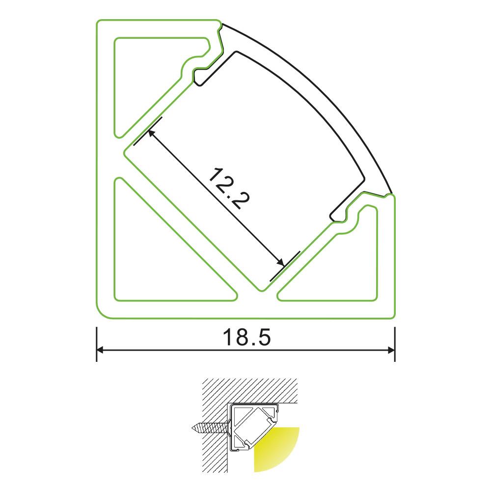 2m 45 Degree Flat Corner LED Profile Extrusion Channel | Aluminium ...