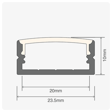 2m ALU14 Surface Mounted LED Profile, 23.5 x 10mm