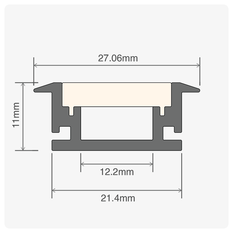 2m ALU33 Floor Mounted LED Profile, 27.06 x 11mm