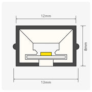Dimensions diagram of BLAQ Aura 4 Strip Slat Wall Lighting Kit showing 12mm width 8mm height and 13mm length