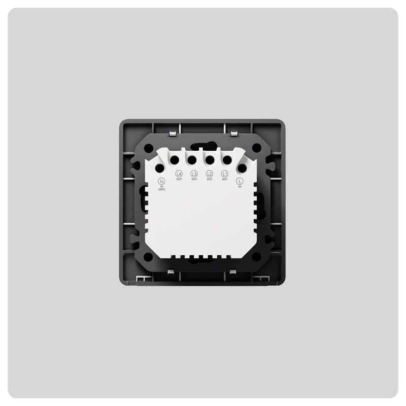 HALO Smart Switch black rear view exposing terminal block and wiring ports