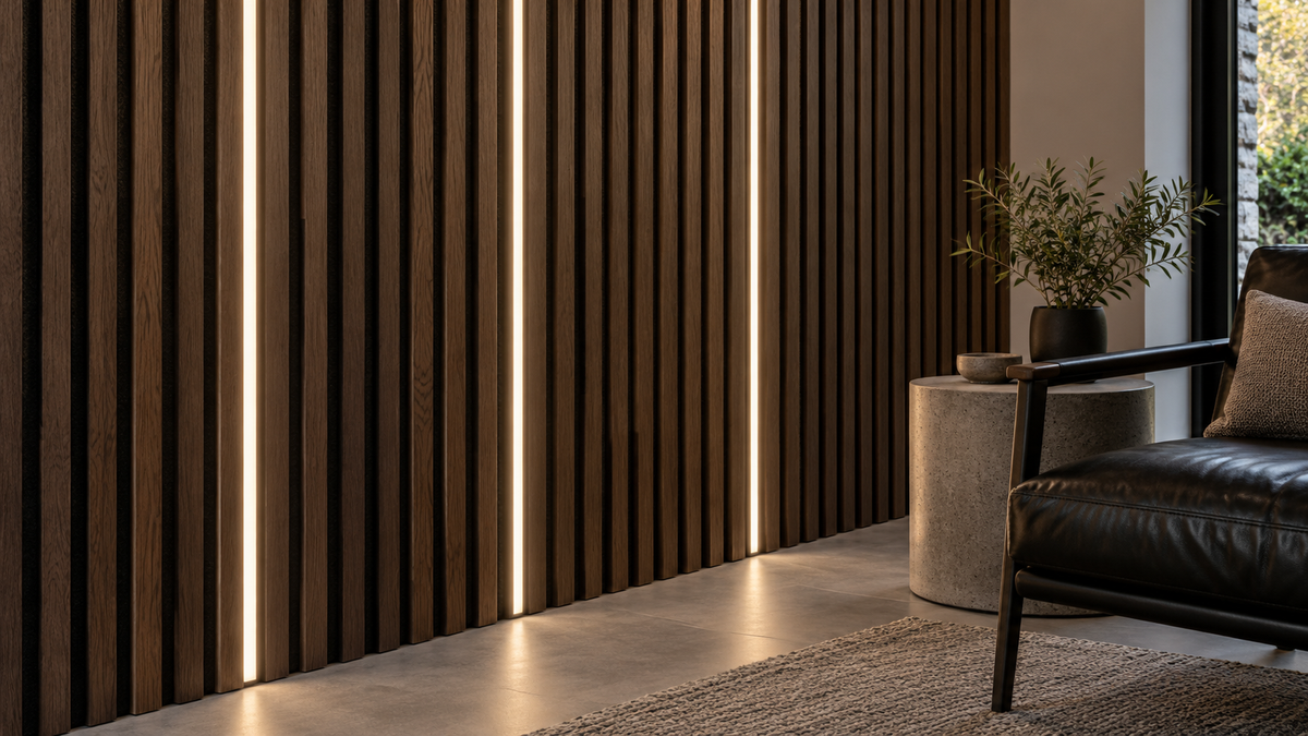 Slat-wall and acoustic-panel lighting concept