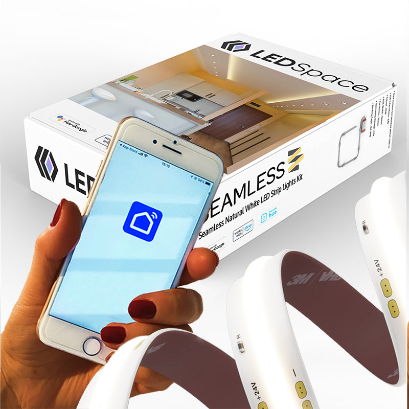3m Seamless8 natural white LED strip pack with app control, showing the box and LED strip