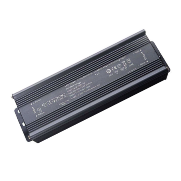 Black mains-dimmable LED power supply with ribbed metal casing