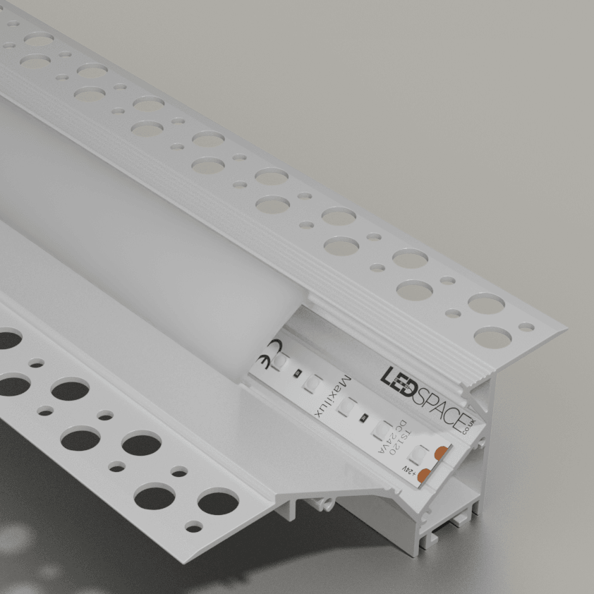 2m ALU126 Ceiling / Wall Mounting  Plaster-In Aluminium LED Profile Channel + Diffuser for LED Strip by LEDSpace Maxilux