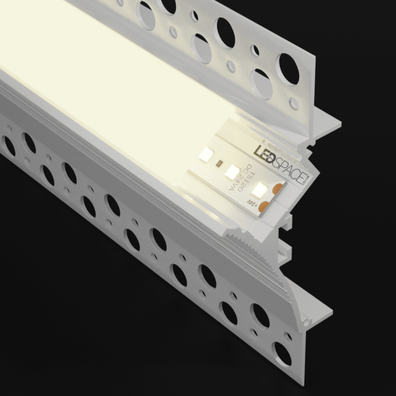 2m ALU128 Wall / Ceiling Mounting Plaster-In Aluminium LED Profile Channel + Diffuser for LED Strip by LEDSpace Maxilux
